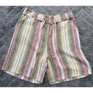 Definitions By D Jeans Shorts Striped Multicolor Front Tie Linen Blend Pockets M